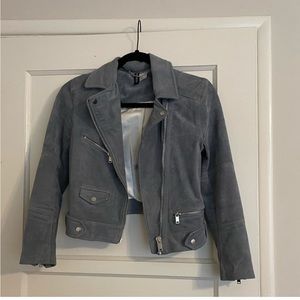 H&M faux suede jacket blue size 2 will fit XS